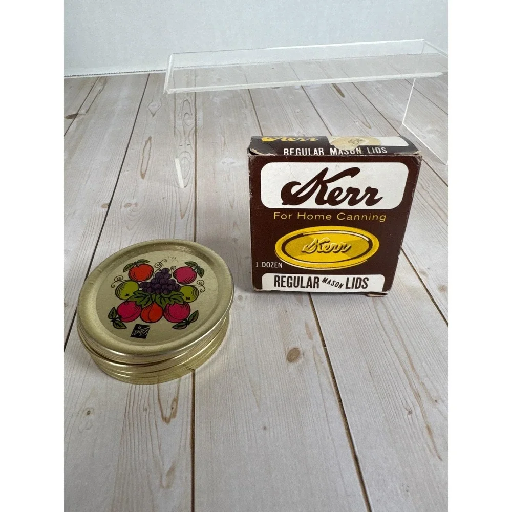 Vintage Kerr Regular Mason Lids Box w/ Assorted Ball Decorative Jar Lids Lot